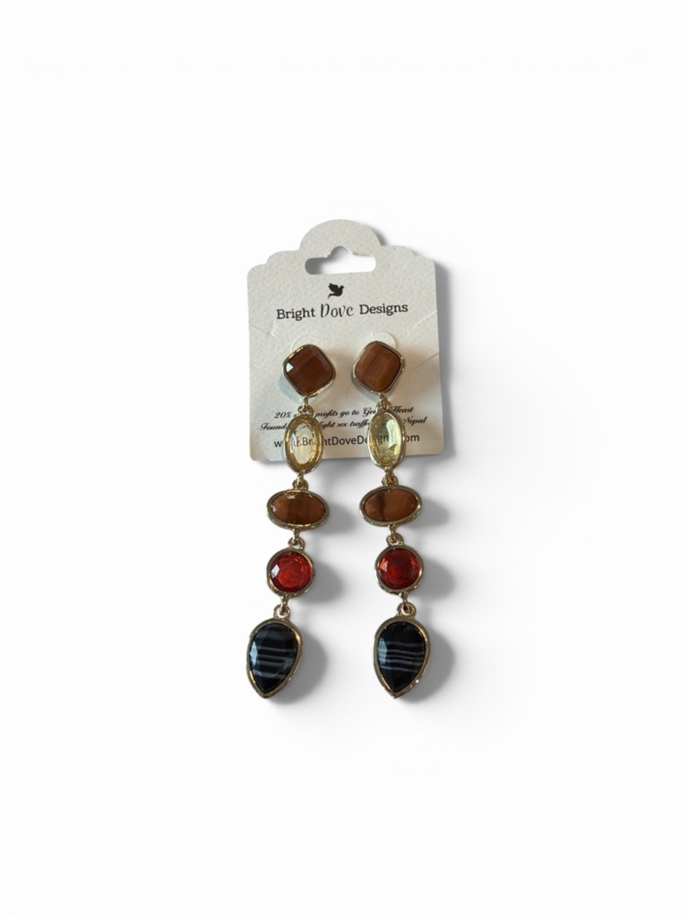 Multicolor Drop Earrings - Brown, Red, Black